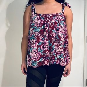 American Eagle Burgundy Floral Tank Top